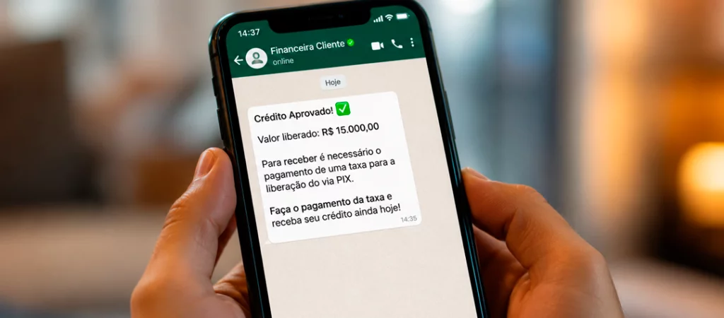 Cliente verificando informações em canais oficiais antes de contratar crédito.